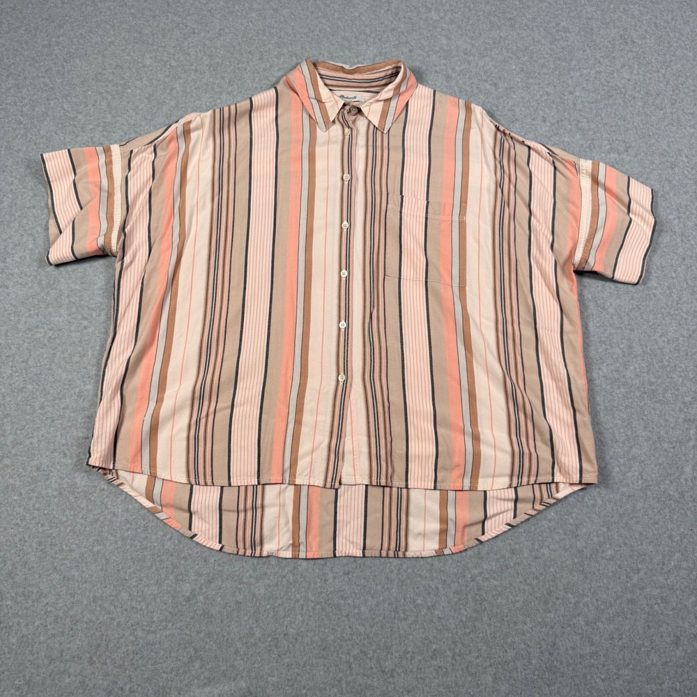 Madewell Peach and Brown Striped Button-Down Shirt
